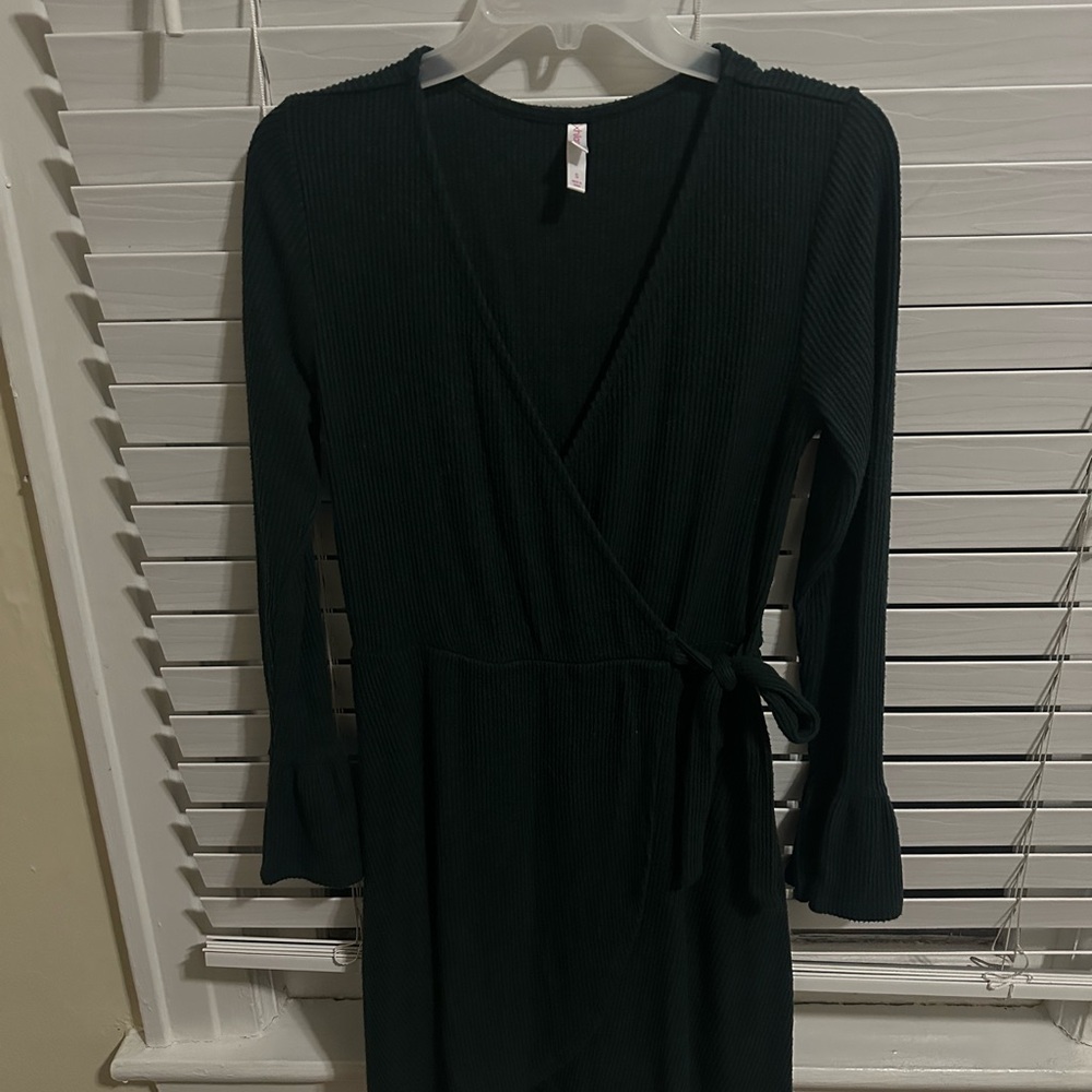 Dark Green Long Sleeve Wrap Dress